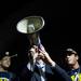Michigan head coach John Beilein uses a megaphone to speak to a crowd of fans outside Crisler Center on Sunday, March 31. Daniel Brenner I AnnArbor.com
